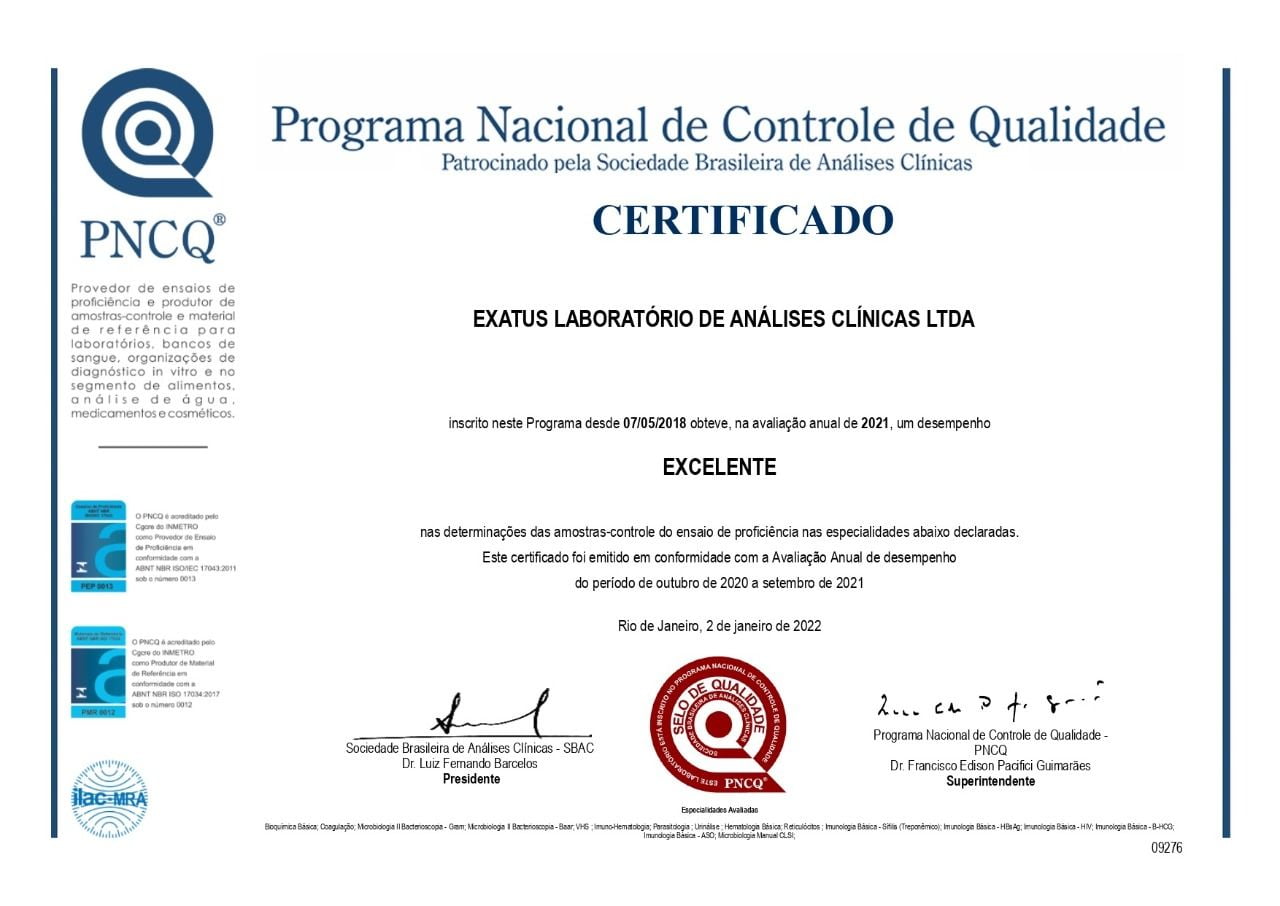 Programa Nacional de Controle de Qualidade 2.021