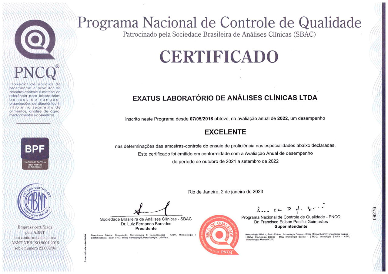 Programa Nacional de Controle de Qualidade 2022